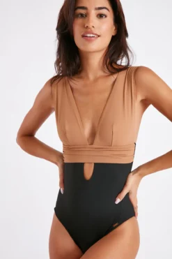 Maillot De Bain Une Pièce Noir Et Camel CAROLINA DUYA -Maillots de bain femme Soldes 22e carolina duya 41e01 dev2