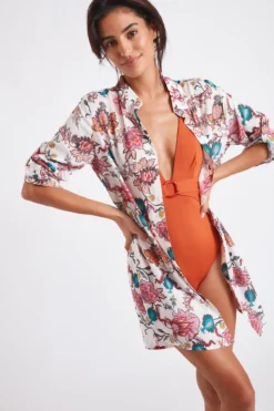 Chemise De Plage fluide écrue Imprimé Floral NOLIE VOILERLEA -Maillots de bain femme Soldes 22e nolie voilerlea zhj11 dev2