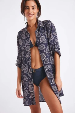 Chemise De Plage Bleu Marine Imprimé Cachemire NOLIE VOILJAYERA