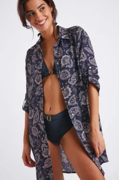 Chemise De Plage Bleu Marine Imprimé Cachemire NOLIE VOILJAYERA -Maillots de bain femme Soldes 22e nolie voiljayer zhi06 dev4