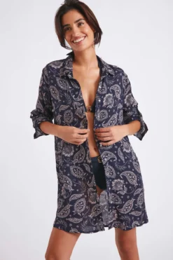Chemise De Plage Bleu Marine Imprimé Cachemire NOLIE VOILJAYERA -Maillots de bain femme Soldes 22e nolie voiljayer zhi06 dev6