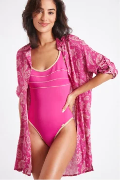Chemise De Plage Fuchsia Imprimé Indien NOLIE VOILJAYERA -Maillots de bain femme Soldes 22e nolie voiljayer zhi53 dev