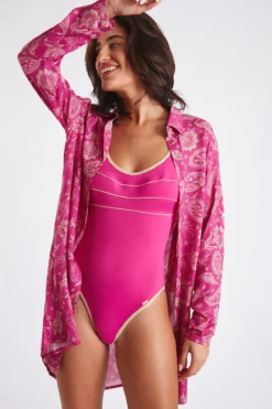 Chemise De Plage Fuchsia Imprimé Indien NOLIE VOILJAYERA -Maillots de bain femme Soldes 22e nolie voiljayer zhi53 dev1