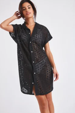Chemise De Plage Noire Broderie Anglaise PAQUEA PALACA