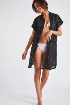 Chemise De Plage Noire Broderie Anglaise PAQUEA PALACA -Maillots de bain femme Soldes 22e palaca paquea zhe01 dev3