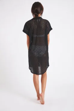 Chemise De Plage Noire Broderie Anglaise PAQUEA PALACA -Maillots de bain femme Soldes 22e palaca paquea zhe01 dos