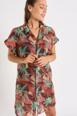 Chemise Marron à Motifs PALACA JALAMA -Maillots de bain femme Soldes 23e palaca jalamavo lix98 dev4